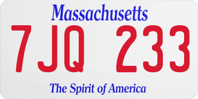 MA license plate 7JQ233