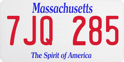 MA license plate 7JQ285