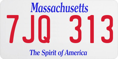MA license plate 7JQ313