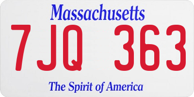 MA license plate 7JQ363