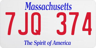 MA license plate 7JQ374