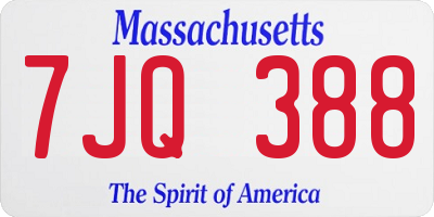 MA license plate 7JQ388