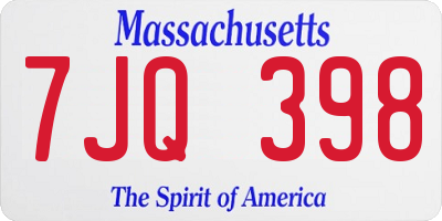 MA license plate 7JQ398