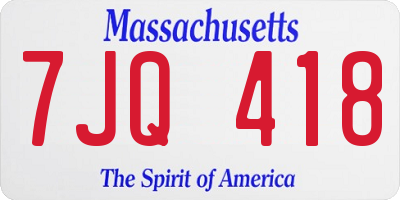 MA license plate 7JQ418
