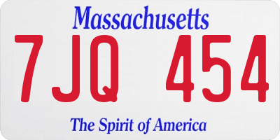 MA license plate 7JQ454