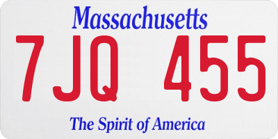 MA license plate 7JQ455