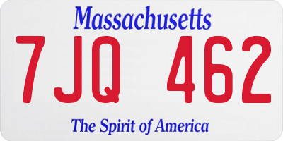 MA license plate 7JQ462