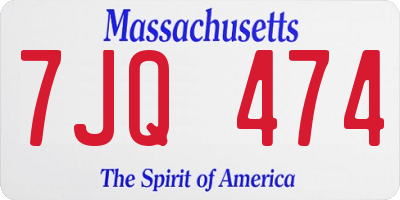 MA license plate 7JQ474