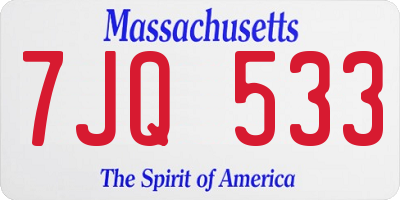 MA license plate 7JQ533