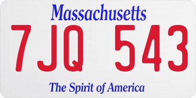 MA license plate 7JQ543
