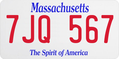 MA license plate 7JQ567