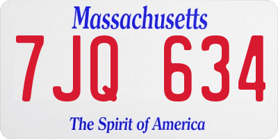 MA license plate 7JQ634