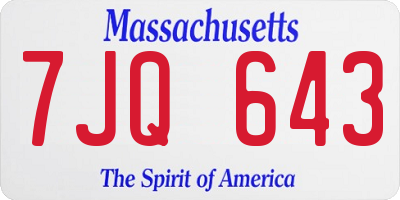 MA license plate 7JQ643