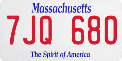 MA license plate 7JQ680