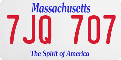 MA license plate 7JQ707