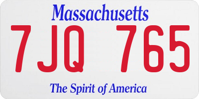 MA license plate 7JQ765