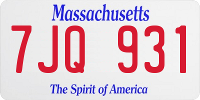 MA license plate 7JQ931