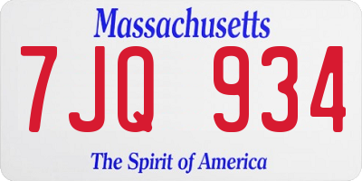 MA license plate 7JQ934