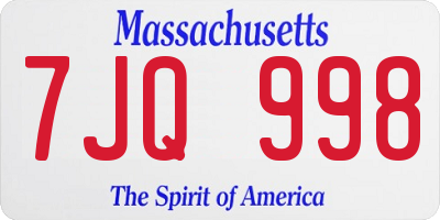MA license plate 7JQ998