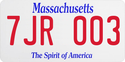 MA license plate 7JR003