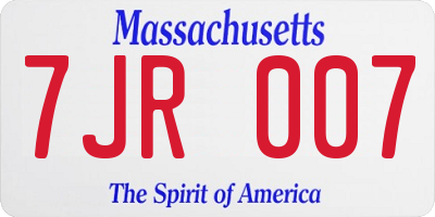 MA license plate 7JR007