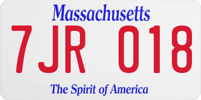MA license plate 7JR018
