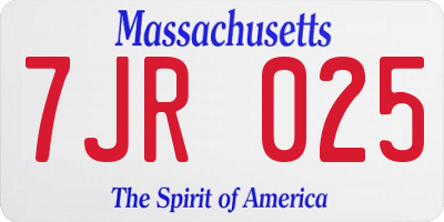 MA license plate 7JR025