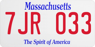 MA license plate 7JR033
