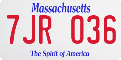 MA license plate 7JR036