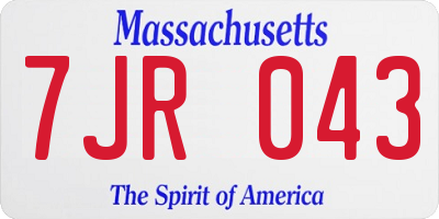 MA license plate 7JR043