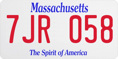 MA license plate 7JR058