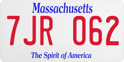 MA license plate 7JR062