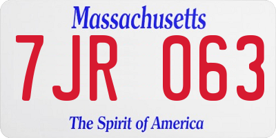 MA license plate 7JR063