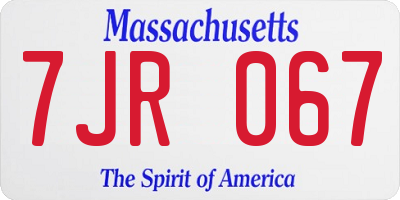 MA license plate 7JR067