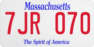 MA license plate 7JR070