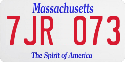 MA license plate 7JR073