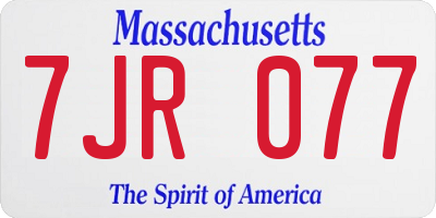 MA license plate 7JR077
