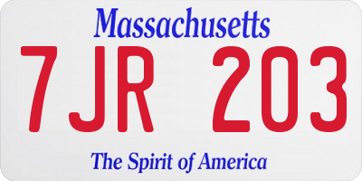 MA license plate 7JR203