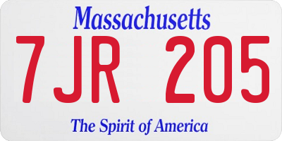 MA license plate 7JR205