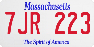 MA license plate 7JR223