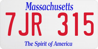MA license plate 7JR315