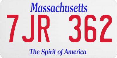 MA license plate 7JR362