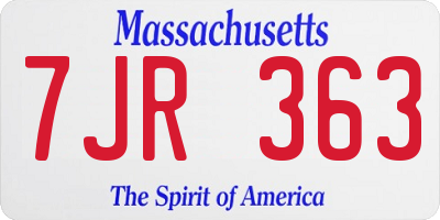 MA license plate 7JR363