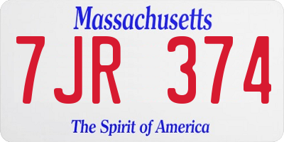 MA license plate 7JR374