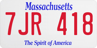 MA license plate 7JR418