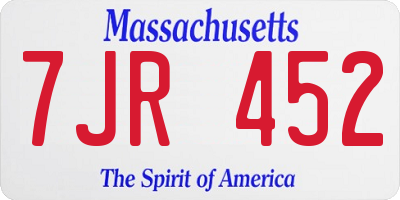 MA license plate 7JR452