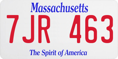 MA license plate 7JR463
