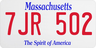 MA license plate 7JR502