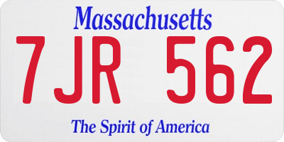 MA license plate 7JR562