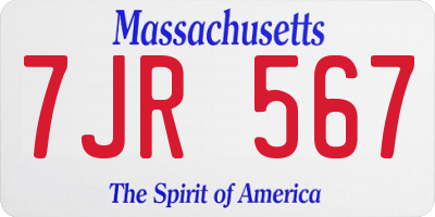 MA license plate 7JR567